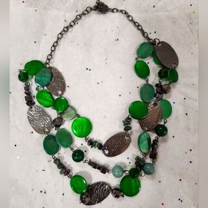 Beautiful green and dark grey triple layer necklace